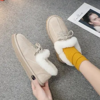 SHOFORT Glezna Cizme pentru Femei 2020 Moda Dantelă-up Plus Catifea Caldă Scurt Zapada Ghete Casual Moale Îngroșa Non-alunecare Pantofi de Femeie