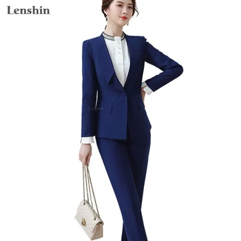 Lenshin 2 Bucata Set Formal Gâfâi Costum Moale si Confortabil Sacou Asimetric Doamnă Birou Uniforme Modele de Femei de Afaceri