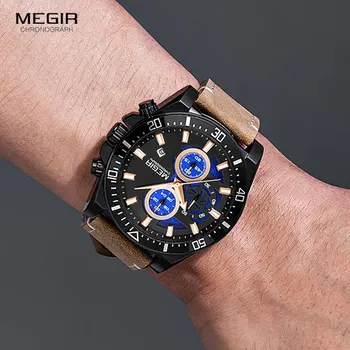 MEGIR Bărbați Ceasuri Cuarț 2020 Lux Casual din Piele Curea Ceas Sport pentru Omul de Moda Impermeabil Luminos Ceas Cronograf