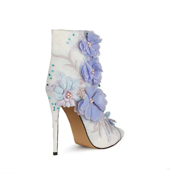 Floare Violet Glezna Cizme Pentru Femei Aplicatii Pantofi De Nunta Ștrasuri Din Mărgele Dantelă Pantofi Rochie Roz Elegant Femei Botine Lucrate Manual Pantofi Frumos