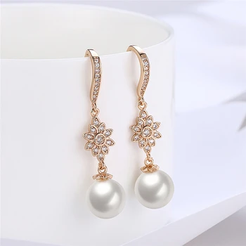 DOTEFFIL 925 Sterline de Argint/Aur 18K Floarea Soarelui AAA Zircon Cercei cu Perle Pentru Femei Bijuterii de Moda, Nunta, Petrecere, Cadou