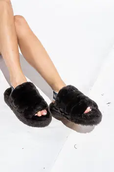 De Iarnă Pentru Femei Papuci De Casa Faux Blană De Moda Pantofi De Cald Femei Slip On Apartamente Femeie Diapozitive Negru Roz Casual Acasă Papuci De Blană
