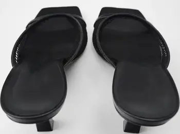 SOUTHLAND toc catâr pantofi femei anglia moda simplu deget de la picior pătrat negru tifon sandale sandale pantofi femei femei femei
