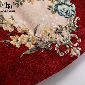 LD LINDA DELLA Toamna Designer Elegant Roșu Fusta Mini Femei de Lux Cristal Margele Floare Vintage Jacquard Fusta Scurta