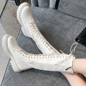 DORATASIA Toc mic Genunchi Ridicat Pantofi 2020 dantela-up Cizme pentru Femei Elegante Toamna Platforma de Brand Cizme