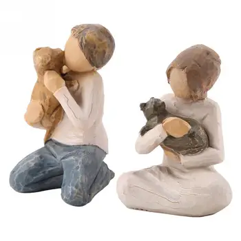 De Vânzare la cald 2 buc Bărbat și Femeie Îmbrățișează Animale de companie Formă de Rășină Figurina Decor Statuie Model Sculpturi Decor Acasă Statui
