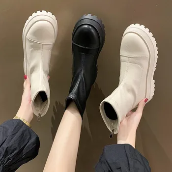 COOTELILI Femei Cizme de Iarna Cizme Glezna Ține de Cald Rotund Toe Zip 5 cm Toc Non-Alunecare Platforma 2020 Pantofi de model Pentru Femeie 35-39