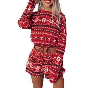 Toamna Bumbac Îmbrăcăminte pentru Femei Imprimate cu mâneci Lungi Pierde Crăciun de Mari Dimensiuni de Acasă Confortabil Set de Potrivire de Crăciun Pijamale