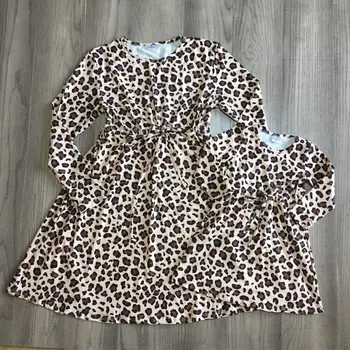 Girlymax mama mi-rochie fetita rochie de leopard de imprimare mama și fiica dress