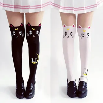 Anime Sailor Moon Cosplay Sosete Costum Femei Luna Cat Șosete Ciorapi De Mătase Dresuri Ciorapi Jambiere Alb-Negru Drăguț Rochie De Până