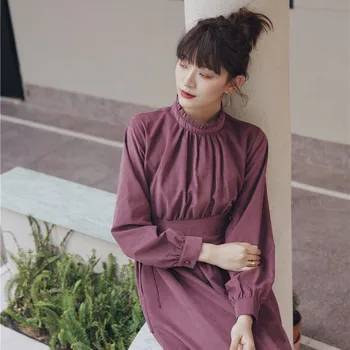 2019 Femei Vintage rochie de Lave/flori Și Vânt/Curea lungă Sens de Design Platycodon Grandiflorum Granat Rochii 3029