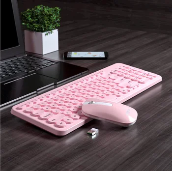 Tastatură fără fir și mouse-ul setat fată drăguț roz punk tastaturii potrivite pentru desktop de calculator notebook birou