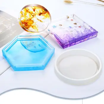 4/6Pcs Cristal Rășină Epoxidică Mucegai Hexagon Rotund Coaster Turnare Mucegai Silicon Manual DIY Artizanat Bijuterii Instrumente