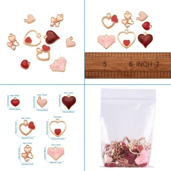 Pandahall Ziua Îndrăgostiților Aliaj Email Pandantive Set Inima pentru Bijuterii 10buc-40 buc/set Face DIY