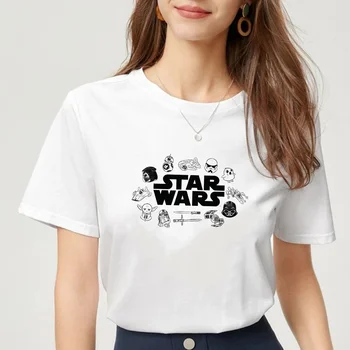 Femei Casual Moda Harajuku tricou Star Wars Imprimare Vrac O-gat Maneci Scurte Elastic Întins Casă de Vară Noul Tricou