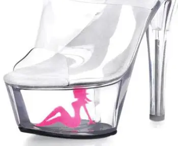 Dimensiuni mari, Vara Stil Papuci Femei Sexy Pompe de 5 CM Floare Pantofi Platforma Femeie Cristal Transparent 15 CM Tocuri de Pantofi de Dans