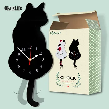 DIY Agățat de Perete Creativ Stil Japonez Leagăn Coada Pisica Asambla Ceas Acrilica de Perete Ceas pentru Acasă Decorare Cadou