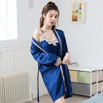 5PCS Halat Set Femei Pijamale Satin Matasos îmbrăcăminte de noapte de Dantelă Mozaic Kimono-Halat de baie Rochie de Vara Noua Lenjerie Intima cămașă de noapte