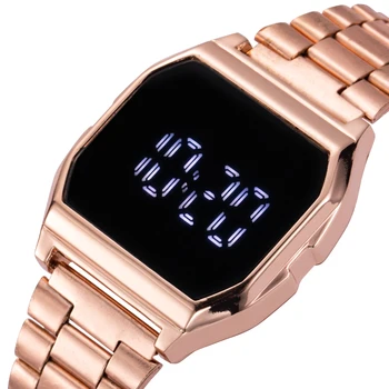 Femei Ceasuri de Lux Digital Electronic cu LED Ceasuri de Aur, Argint Cadran din Otel Inoxidabil Curea Barbati Sport Ceas reloj mujer