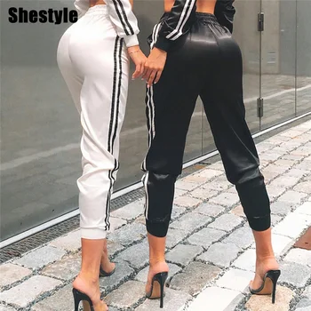 Shestyle Side Stripe Cordon Hip Hop Pantaloni Femei 2020 Primăvară Liber Talie Elastic Casual Boot Cut Streetwear Pantaloni Pantaloni