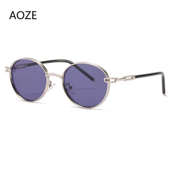 AOZE2021 Clasic Vintage Rotund ochelari de Soare Barbati de Brand Designer de Ochelari de Soare Femei, Cadru Metalic Negru, lentile Ochelari ochelari de Soare de Conducere