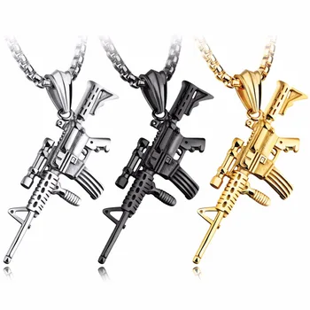 Culoare argintiu /Negru/Aur din Oțel Inoxidabil de Culoare Model de Focul de Arma Sniper Rifle Pandantiv Colier pentru Bărbați Bijuterii Gotice