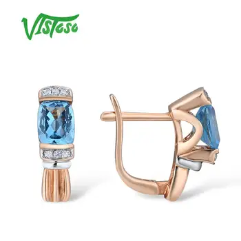 VISTOSO Cercei din Aur Pentru Femei 14K 585 Aur Rose Spumante, Spumante de Lux Diamant Albastru Topaz Nunta Logodna Bijuterii Fine