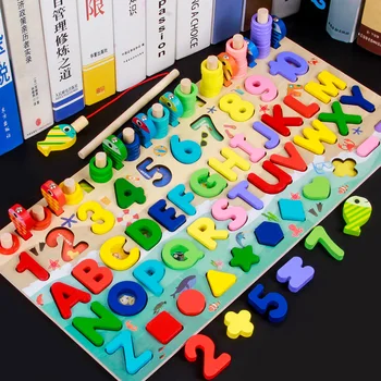 Jucărie Pentru Copii Montessori Math Jucarii Copii Educative Jucarii Din Lemn 7 In 1 De Pescuit Numere Numere De Potrivire Formă Digitală Bord Puzzle Jucarii