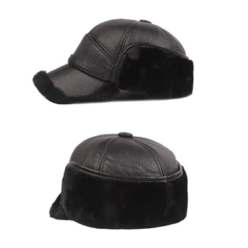 Iarna Bătrânul Pălărie Înaltă Calitate PU Bărbați Gros Mat Cald Cap Dom Pălărie neagră/gri Moda Cusut Strada Bărbați Cald Pălărie Pălărie