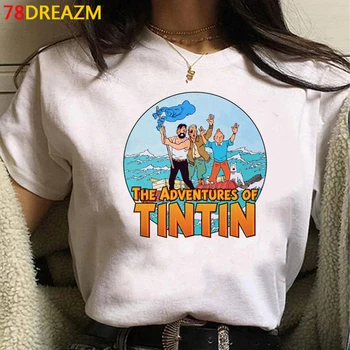 Kawaii Tintin Tricou Femei Amuzant Topuri de Vara de Desene animate T-shirt Grunge Stil coreean Grafic Teuri Harajuku Unisex T-shirt Femei