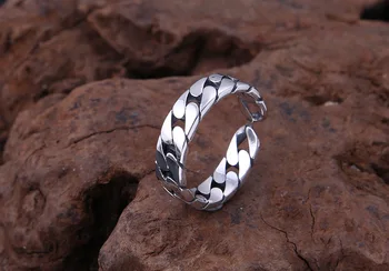 Real 925 Sterline de Argint Lovers Ring Simplu Link-ul Lanț Forma Deschide Manșetă Redimensionabilă Inel pentru Barbati Femei Bijuterii Vintage Cadouri de Dragoste