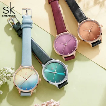 Shengke Femei Ceasuri Multi Color Doamna de Moda Cuarț Ceas Simplu PU Watchband Încheietura Impermeabil Ceas Relogio Feminino