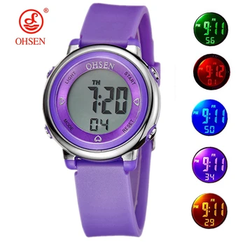 Faimosul brand OHSEN Fata sport Femei LCD digital Ceas 50M Scufundări Violet dial curea din silicon de desene animate pentru Copii ceas de mână Copil Cadou