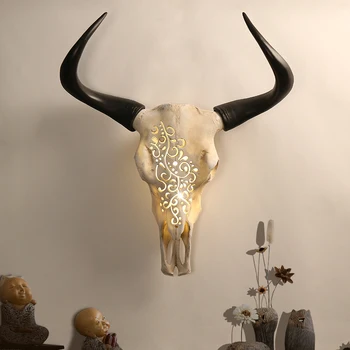 MGT Cu telecomanda LED rășină cap de animal cu cap de taur cap de oaie statuie decor meserii acasă hotel wall art decor cadou
