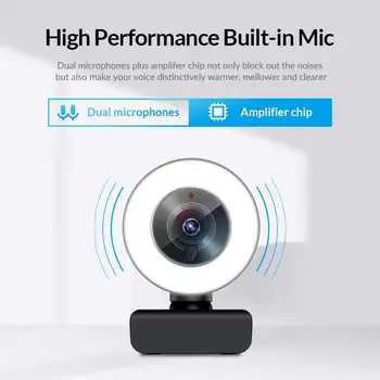 1080P HD Webcam Construit în Inel Reglabil Lumină și Microfon 2K Camera Web pentru Google Întâlni Facebook YouTube Streamer