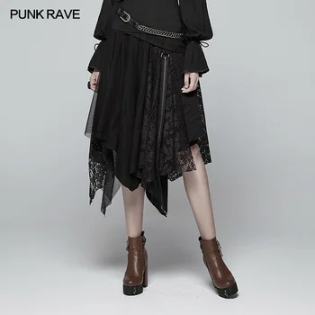 Punk Rave Femei Jumătate Fusta Steampunk Moda Casual Vintage Victorian Dantela Asimetric Personalitate Jumătate Fusta