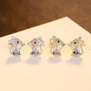 PAG&MAG Drăguț Mouse-ul cu Aur de 18k Cercei Stud Pentru Femei Argint 925 Clar CZ Animal Ohrringe Bijuterii de sex Feminin Cadou Brincos