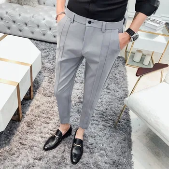 2019 afaceri de moda costum de intindere pantaloni brand barbati negru gri pantaloni casual barbati direct slim rochie pantaloni barbati pantaloni