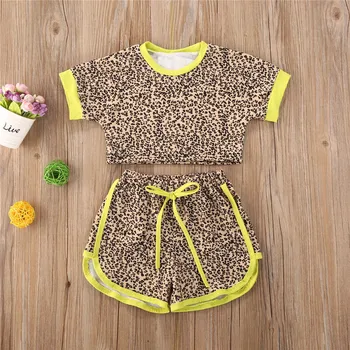 Fete Haine Copii 2 buc Seturi Pentru Fete Costume de Leopard de Imprimare T-shirt Topuri Drăguț+Pantaloni scurti Vara Seturi de Haine pentru Adolescente
