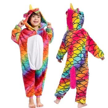 Flanel Copii Set kigurumi Pijamale de Iarna cu Gluga Animal Unicorn Panda Copii Pijamale Pentru Baieti, Haine Fete Pijamale Pijamale