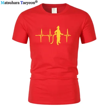 Linie de Imprimare T-shirt Barbati Casual cu Maneci Scurte din Bumbac Pompier Inimii Tricou Amuzant Pompier Cadou de Ziua Tees