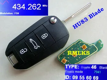 RMLKS Nouă Cheie de la Distanță 3 Butonul de 433MHz ID46 PCF7941 Chip se Potrivesc Pentru Peugeot 508 Masina breloc Netăiat HU83 Lama