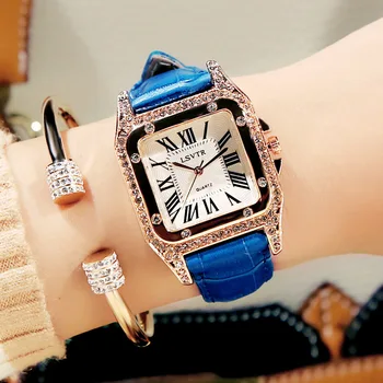 Femeile Piața Diamant Încheietura Ceasuri Pentru Femei Rochie De Cristal De Cuarț Ceas Curea Din Piele Brățară Ceas Zegarek Damski Reloj Mujer