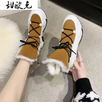 2020 din Piele Femei Cizme de Zăpadă de Iarnă Pantofi Platforma Glezna pentru Non-alunecare Ține de Cald Adidași Dantela-up Rotund Toe Pene