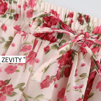 Zevity Noi Femeile de moda floare de imprimare șifon fusta midi faldas mujer doamnelor talie elastic arcul legat vestido casual, fuste QUN663