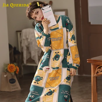 Toamna Femei Somn Purta Rochie de Imprimare Gât Rotund Maneca Lunga Fascicul de Manșetă din Bumbac Rochie de Noapte pentru Femei coreeană Stil Kawaii Sleepshirt