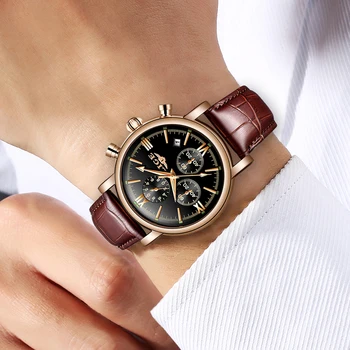 Reloj Hombre LIGE Fierbinte Luxury Mens Ceasuri de Moda Cadou Cronograf Cuarț Roma Ceas Digital Ceas din Piele rezistent la apa 30M