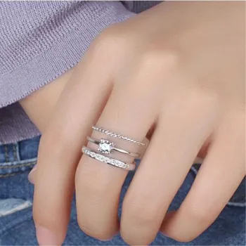Noua Moda coreeană Trei niveluri de Înaltă calitate de Argint 925 de Bijuterii de Cristal de sex Feminin Reglabil Multi-strat de Inele SR324