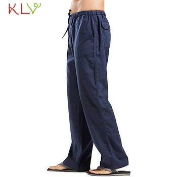 Pantaloni de Mens Lenjerie de pat din Bumbac Culoare Solidă Liber Casual Pantaloni Lungi cu Talie Elastic Male Pantalones Hombre Cortos 2019 19Aug