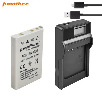 Powtree 1800mAh EN-EL5 aparat de Fotografiat Digital Baterie+Incarcator USB pentru Nikon Coolpix P4 P90, P80 P100 P500 P510 P520 P530 P5000 P5100 L10